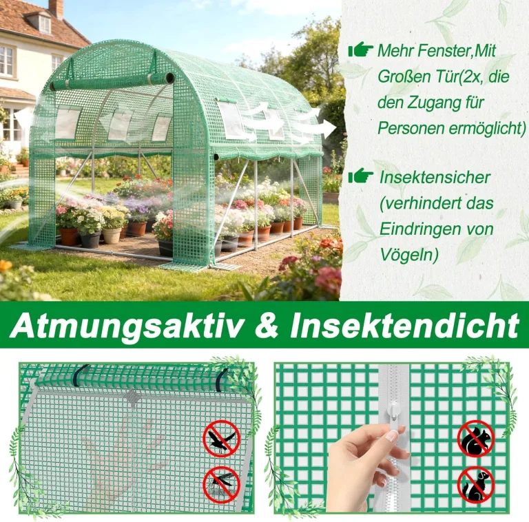 Gewächshaus 300x800x200cm Foliengewächshaus Winterfest Folientunnel UV-Schutz Tomatenhaus Pflanztunnel für Frucht Gemüse Blumen Pflanzenzelt mit Fenster Treibhaus inkl. Erdanker & Seilen – Bild 5