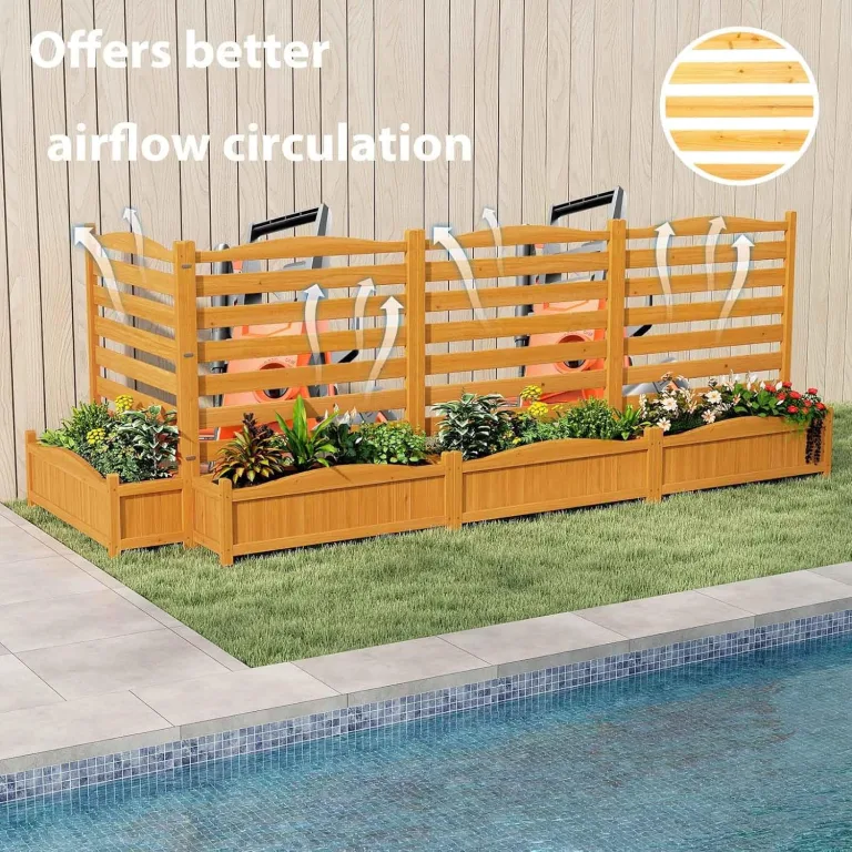 HOMASIS 2 Blumenkästen mit Gartenzaun, Holz Pflanzkasten mit Sichtschutz, Hochbeet mit Spalier & Abluflöchern, DIY modulare Pflanzkübel mit Gartenspalier für Garten Balkon Terrasse (2 Zäune) – Bild 2