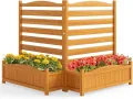 HOMASIS 2 Blumenkästen mit Gartenzaun, Holz Pflanzkasten mit Sichtschutz, Hochbeet mit Spalier & Abluflöchern, DIY modulare Pflanzkübel mit Gartenspalier für Garten Balkon Terrasse (2 Zäune) - Thumbnail 1