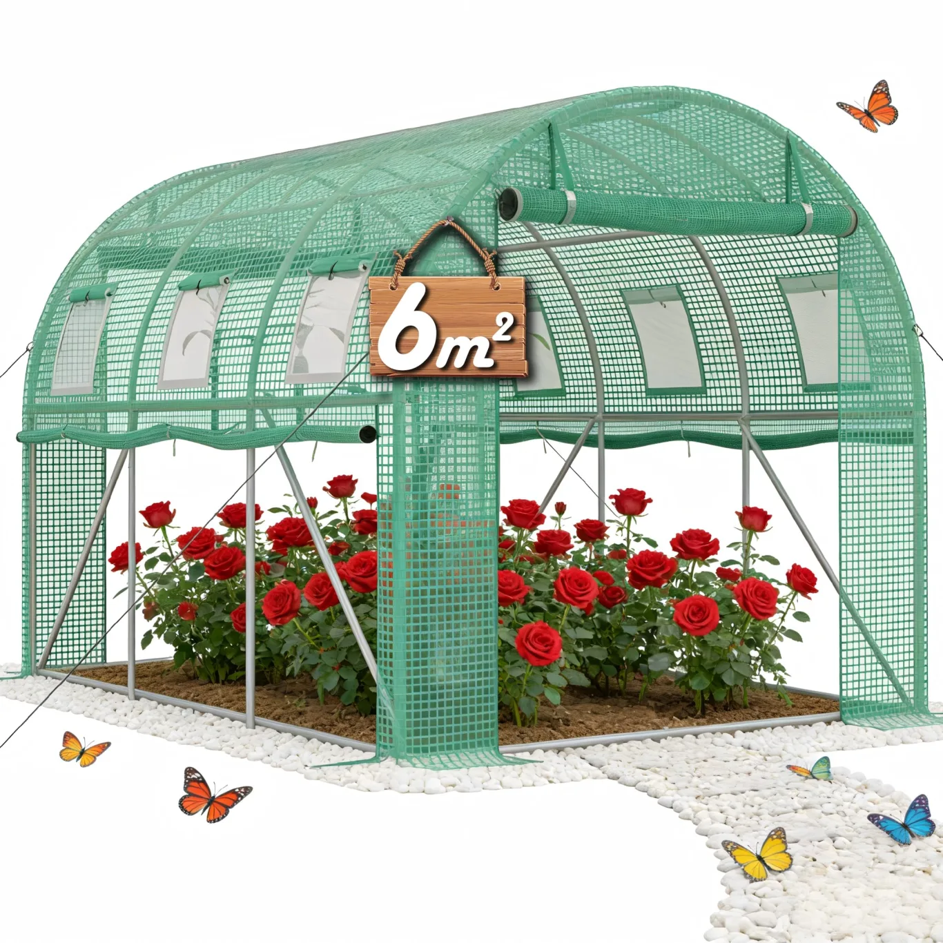YRHome 3x2x2m Gartengewächshäuser mit Tür & Aufrollbare Fenster Foliengewächshaus mit Stahlfundament aus verzinktem Stahl Tomatenhaus Winterfest Folienzelt Treibhaus Pflanztunnel UV-Schutz für Gemüse - Bild 1