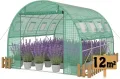3x4m Foliengewächshaus Gartengewächshäuser aus verzinktem Stahl PE Gewächshaus mit Aufrollbare Fenster Tomatenhaus Winterfest Folientunnel Pflanzenzelt Folien Treibhaus inkl. Erdanker - Thumbnail 1