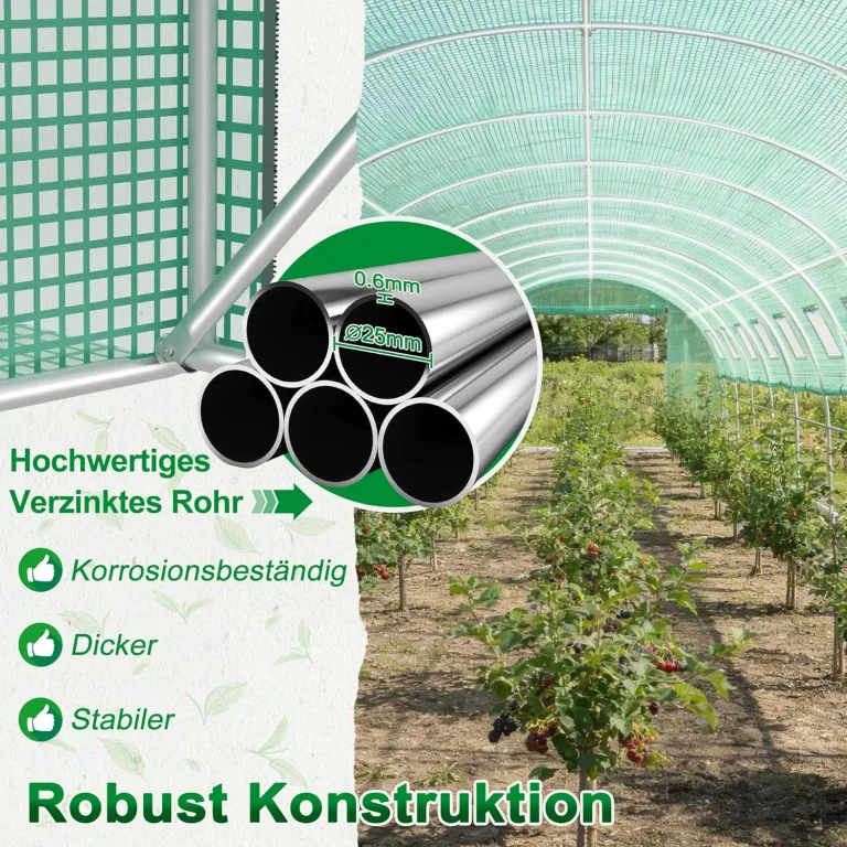 3x4x2m Gartengewächshäuser mit Tür & Aufrollbare Fenster Foliengewächshaus mit Stahlfundament aus verzinktem Stahl Tomatenhaus Winterfest Folienzelt Treibhaus Pflanztunnel UV-Schutz für Gemüse – Bild 4