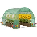Gewächshaus 300x600x200cm Foliengewächshaus Winterfest Folientunnel UV-Schutz Tomatenhaus Pflanztunnel für Frucht Gemüse Blumen Pflanzenzelt mit Fenster Treibhaus inkl. Erdanker & Seilen - Thumbnail 10