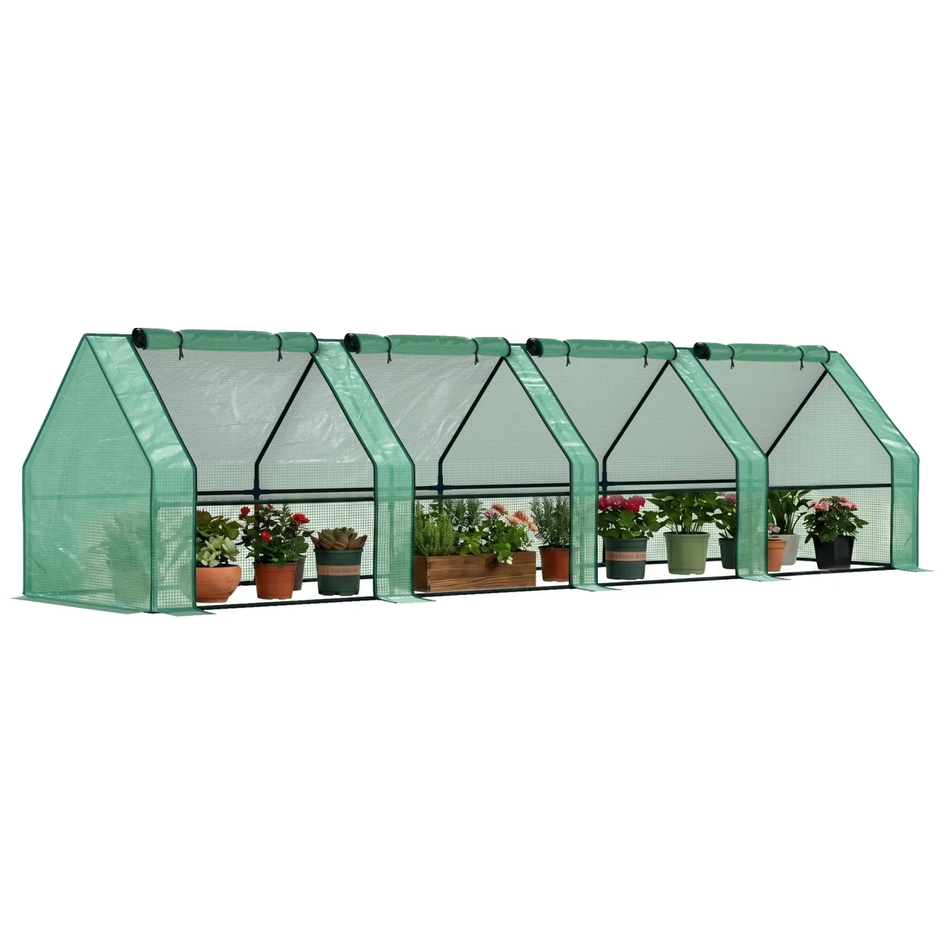 Outsunny Mini-Gewächshaus für den Garten, Mini-Gewächshaus, Tunnel, 360 x 90 x 90 cm (L x B x H), Spitzdach, Stahl, Polyethylen, hohe Dichte, 140 g/m², UV-Schutz, Fenster mit Reißverschluss - Bild 1