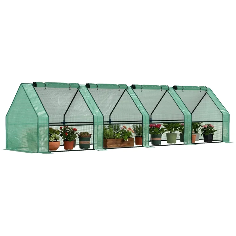 Outsunny Mini-Gewächshaus für den Garten, Mini-Gewächshaus, Tunnel, 360 x 90 x 90 cm (L x B x H), Spitzdach, Stahl, Polyethylen, hohe Dichte, 140 g/m², UV-Schutz, Fenster mit Reißverschluss