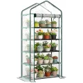 Outsunny Gartengewächshaus PVC mit Regalen 5 Ebenen, Balkongewächshaus, verstärkte Plane, Gestell aus Stahl, Tür mit Reißverschluss, aufrollbar, für Gemüse, Pflanzen, Blumen, 90 x 49 x 193 cm - Thumbnail 1
