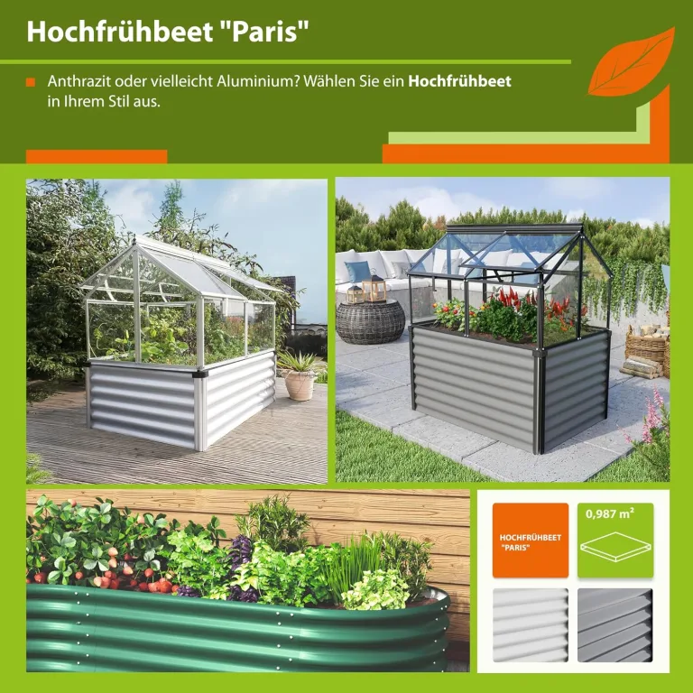 Vitavia Hochfrühbeet “Paris“ | Hochbeet & Frühbeet in Einem | Aluminium Eloxiert | 4 mm Hohlkammerplatten | Wetterfest, Verstellbare Dachfenster & Abnehmbarer Aufsatz | Optimale Wachstumsbedingungen – Bild 8