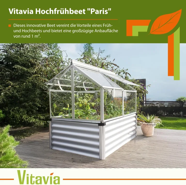 Vitavia Hochfrühbeet “Paris“ | Hochbeet & Frühbeet in Einem | Aluminium Eloxiert | 4 mm Hohlkammerplatten | Wetterfest, Verstellbare Dachfenster & Abnehmbarer Aufsatz | Optimale Wachstumsbedingungen – Bild 12
