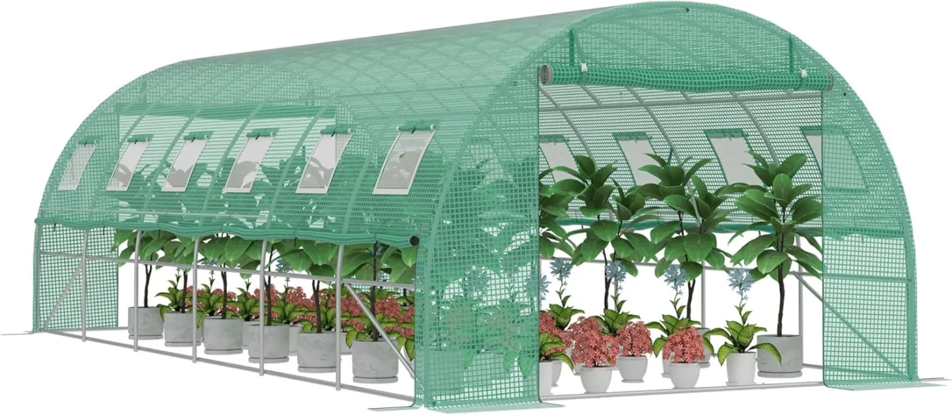 18㎡ Frostschutz Gartengewächshäuser aus Stahl Rahmen 3x6x2m HDPE Foliengewächshaus mit 12 Insektenschutzgitter Fenster & 2 Tür Begehbares Gewächshaus Garten Überwinterungszelt für Pflanzen - Bild 1