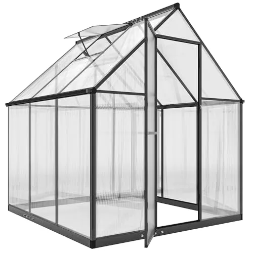 Outsunny Gewächshaus aus Aluminium und Polycarbonat, Gewächshaus mit verstellbarem Fenster und Flügeltür, wetterfestes Außenhaus für Pflanzen, Blumen, Gemüsegarten und Setzlinge, transparent – Bild 10