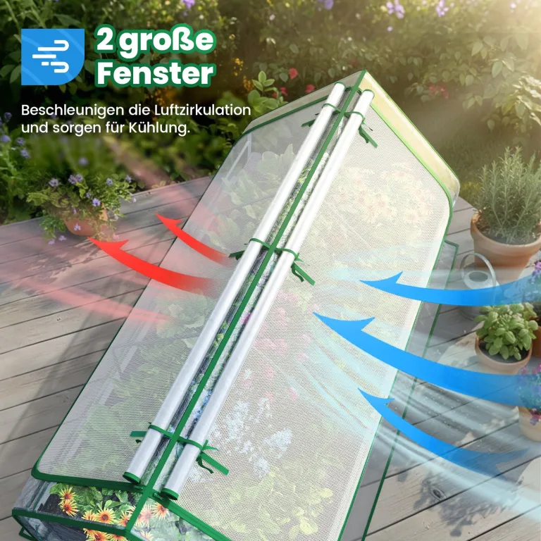 Quictent Hochbeet mit Abdeckung, Pflanzkasten-Set für den Außenbereich,Gewächshaus mit 2 große Fenster mit Reißverschluss, 240x120x30cm, Transparent – Bild 4