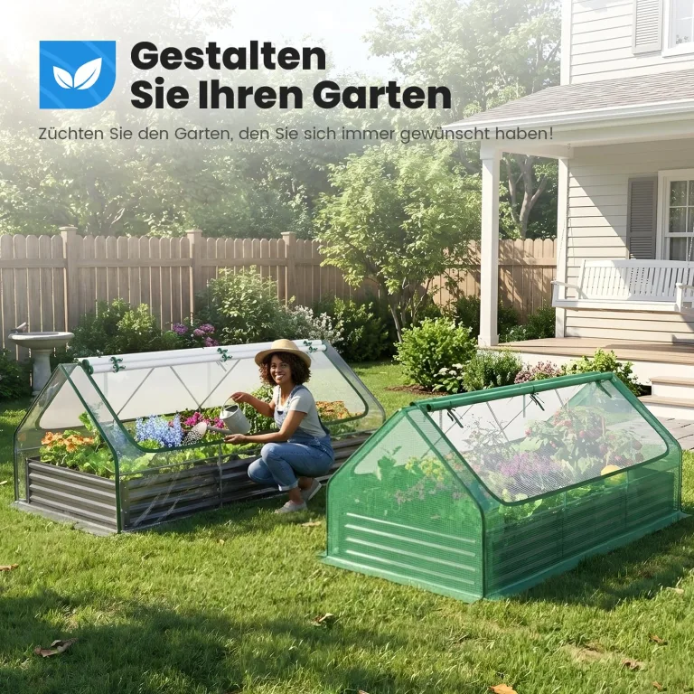 Quictent Hochbeet mit Abdeckung, Pflanzkasten-Set für den Außenbereich,Gewächshaus mit 2 große Fenster mit Reißverschluss, 240x120x30cm, Transparent – Bild 6