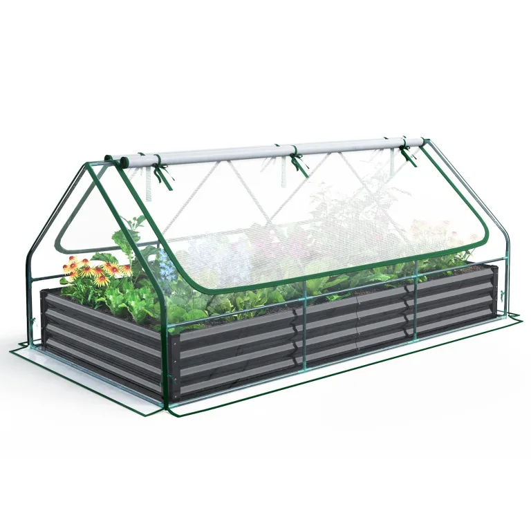 Quictent Hochbeet mit Abdeckung, Pflanzkasten-Set für den Außenbereich,Gewächshaus mit 2 große Fenster mit Reißverschluss, 240x120x30cm, Transparent – Bild 1
