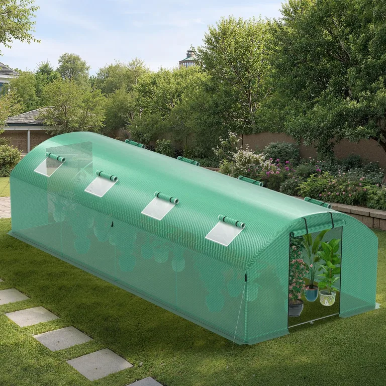 Gewächshaus 300x800x200cm, Gemüsegewächshaus mit 6 Fenstern und 2 Reißverschlusstüren, 140g/m² PE UV50+ Abdeckung. perfekt für Garten und Terrasse – Bild 3
