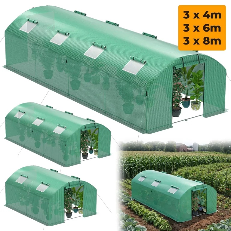 Gewächshaus 300x800x200cm, Gemüsegewächshaus mit 6 Fenstern und 2 Reißverschlusstüren, 140g/m² PE UV50+ Abdeckung. perfekt für Garten und Terrasse – Bild 8