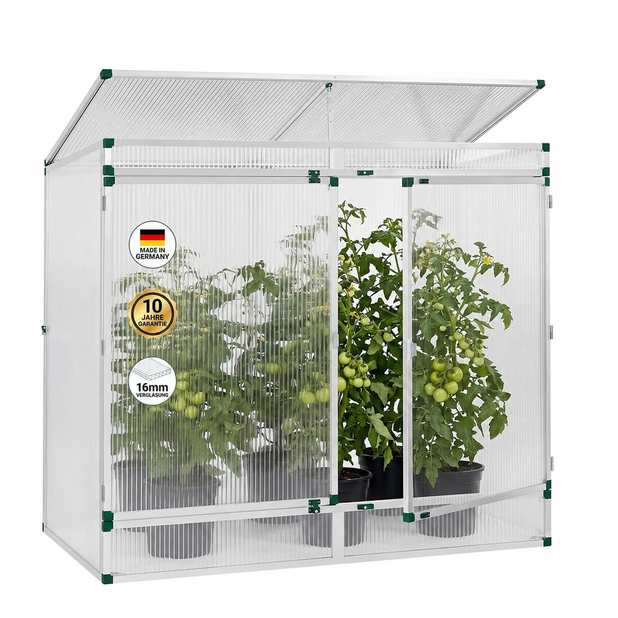Beckmann Pflanzenhaus I 201 x 107 x 183 cm I Mini Gewächshaus aus Aluminium & 16mm Polycarbonat Stegdreifachplatten I winterfestes Tomatengewächshaus für Garten & Balkon I stabil und ohne Folie - Bild 1