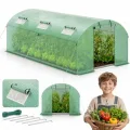 Gewächshaus 300x600x200cm, Gemüsegewächshaus mit 6 Fenstern und 2 Reißverschlusstüren, 140g/m² PE UV50+ Abdeckung. perfekt für Garten und Terrasse - Thumbnail 6