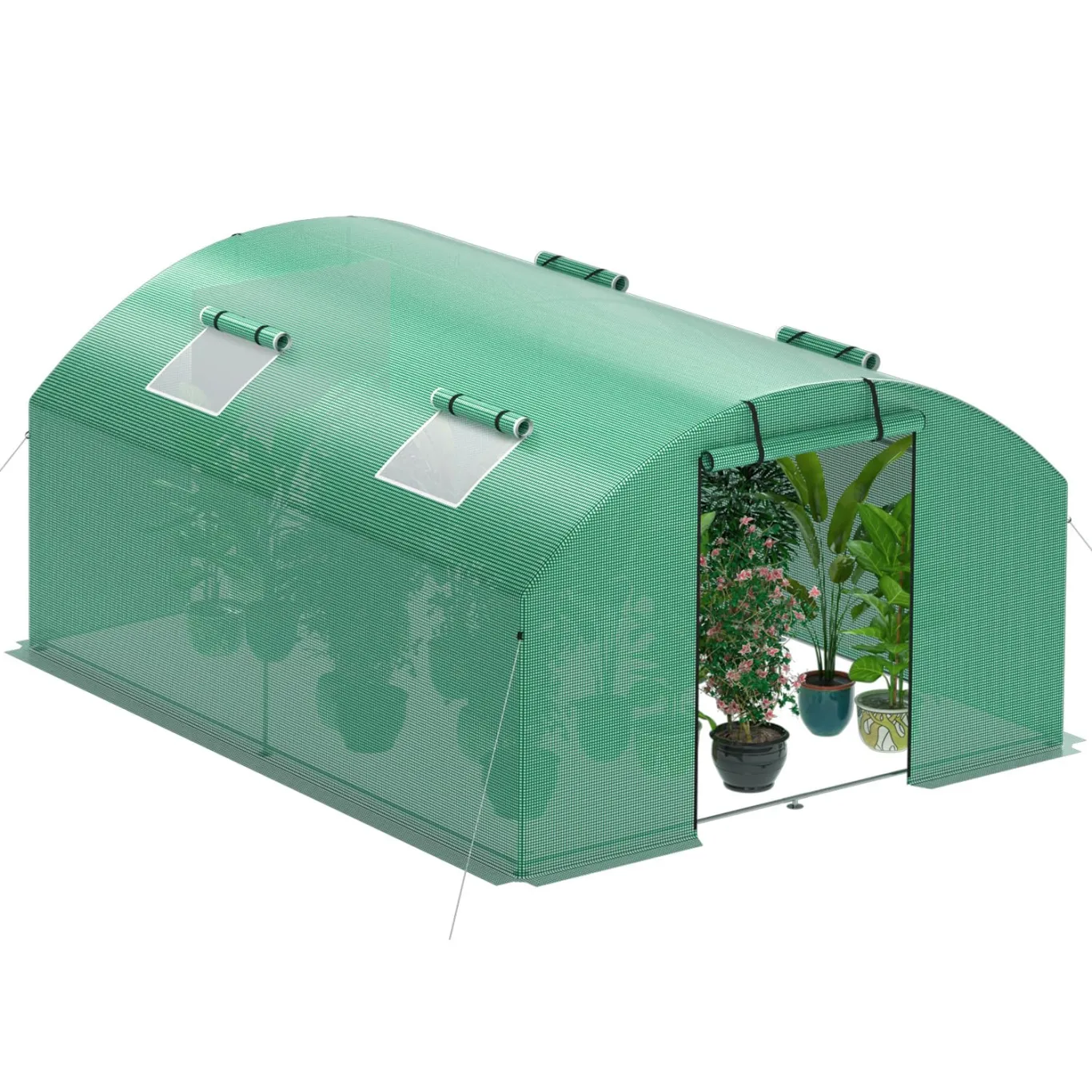 Gewächshaus 300x400x200cm, Gemüsegewächshaus mit 4 Fenstern und 2 Reißverschlusstüren, 140g/m² PE UV50+ Abdeckung. Erdanker und Windseilen für stabile Befestigung im Garten - Bild 1