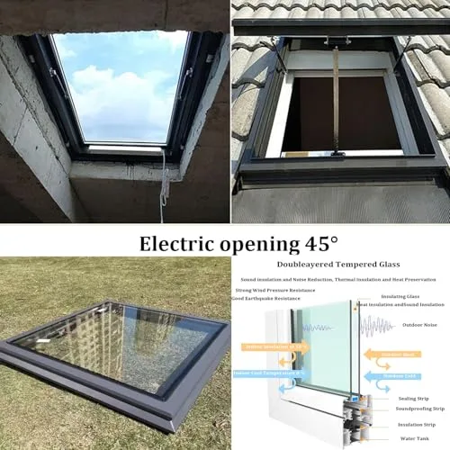 Dachfenster mit Fernbedienung, 85 x 70 cm, für Dachböden, Keller, Gewächshäuser und Sto-Hallen, optimaler Dachausstieg und Dachfenster-Löser – Bild 10