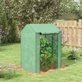 Outsunny Gewächshaus mit PE-Gitterfolie, Aufrollbare Tür Winterfest Foliengewächshaus aus Stahl, Treibhaus für Balkon, Garten, Tomatenhaus 100 x 80 x 150, Tomatengewächshaus für Tomaten Blumen, Grün - Thumbnail 4