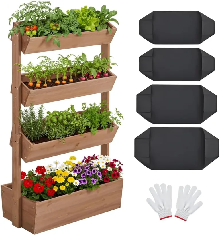 Yaheetech Vertikal Hochbeet mit 4 Etagen, 84,5×45×140,5 cm Pflanzbeet mit Entwässerungslöcher & Pflanzvlies, Tannenholz Wetterfest, Frühbeet Gartenbeet Kräutertreppe für Garten Balkon, Dunkelbraun – Bild 1
