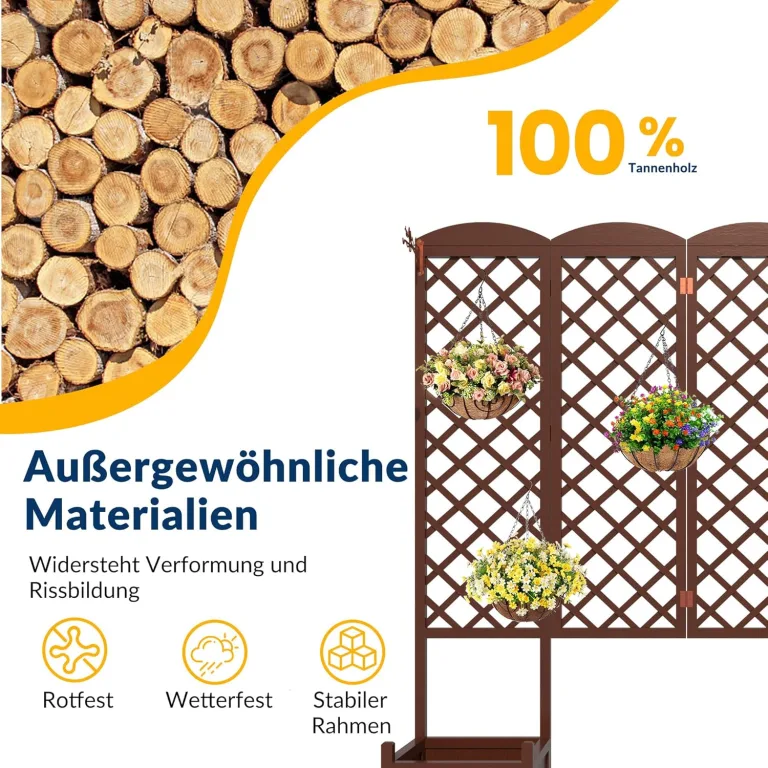 Wasserdichtes Tannenholz-Hochbeet mit Rankgitter 160x40,6x183 cm | Sichtschutz-Pflanzkasten mit Drainage | Modularer Garten-Pflanzkasten für Kletterpflanzen in Dunkelbraun – Bild 3