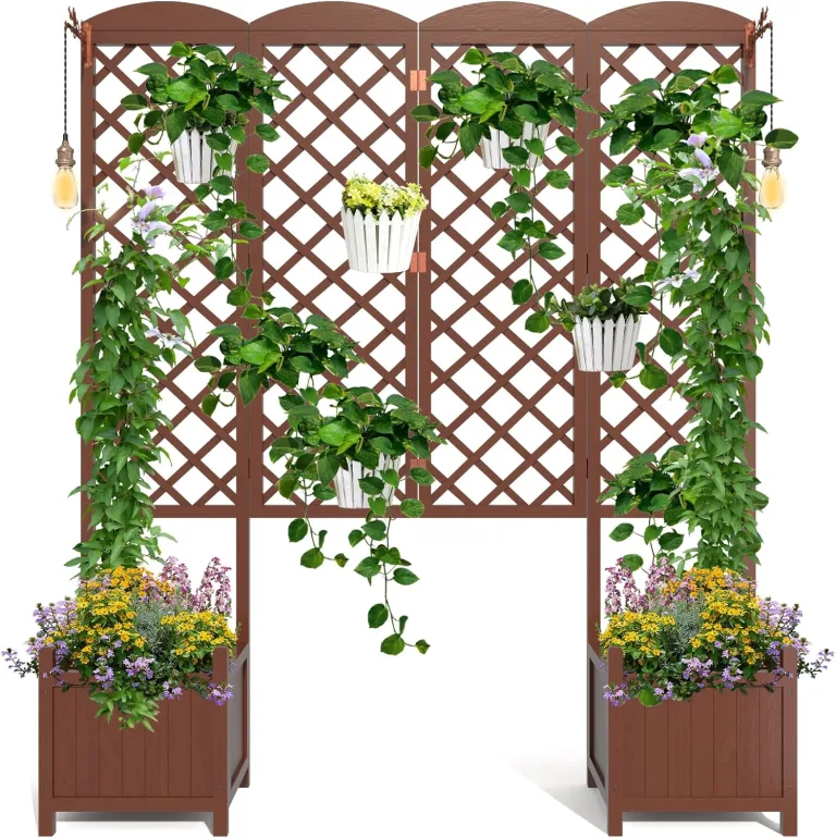 Wasserdichtes Tannenholz-Hochbeet mit Rankgitter 160x40,6x183 cm | Sichtschutz-Pflanzkasten mit Drainage | Modularer Garten-Pflanzkasten für Kletterpflanzen in Dunkelbraun