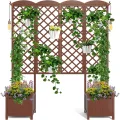 Wasserdichtes Tannenholz-Hochbeet mit Rankgitter 160x40,6x183 cm | Sichtschutz-Pflanzkasten mit Drainage | Modularer Garten-Pflanzkasten für Kletterpflanzen in Dunkelbraun - Thumbnail 1