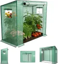 Garten Gewächshaus Foliengewächshaus Tomatengewächshaus begehbar 200x80x150 cm, schräges Dach Pflanzenhaus mit PE-Gitterfolie, Tomatenhaus Überwinterungszelt Mehrzwecktreibhaus Plane, Grün - Thumbnail 1