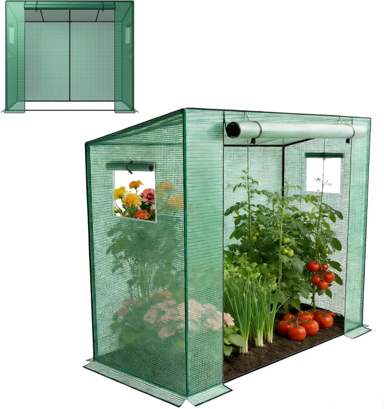 Froadp Gewächshaus 200x80x150cm Tomatenhaus Stabil, Foliengewächshaus mit PE-Abdeckung, Winterfest Tomatengewächshaus aus Verzinktem Stahlrohr, Pflanzenhaus für Garten, Terrasse und Balkon, Grün