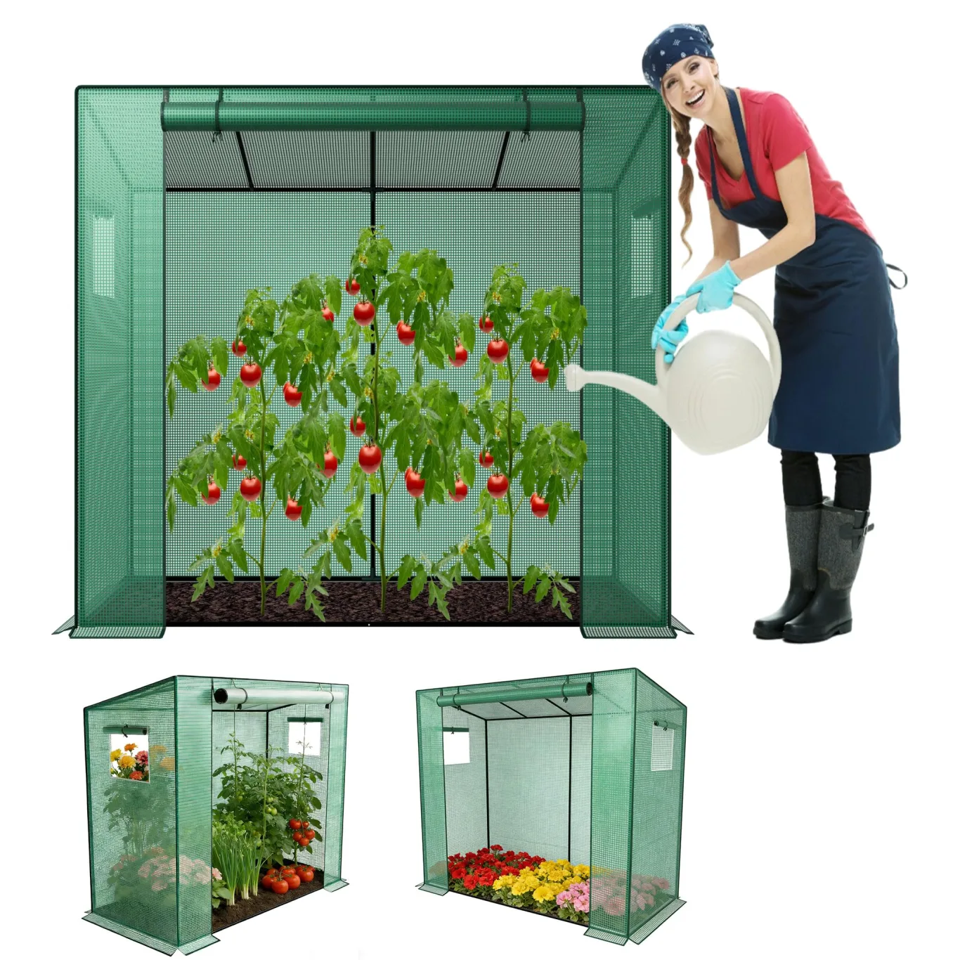 UISEBRT Gewächshaus Tomatengewächshaus 200x80x150 cm,Foliengewächshaus Tomatenhaus mit 2 Belüftungsfenster,Tomatenzelt Stabil, Winterfest, UV-Beständig für Garten,Terrasse,Hinterhof,Balkon - Bild 1