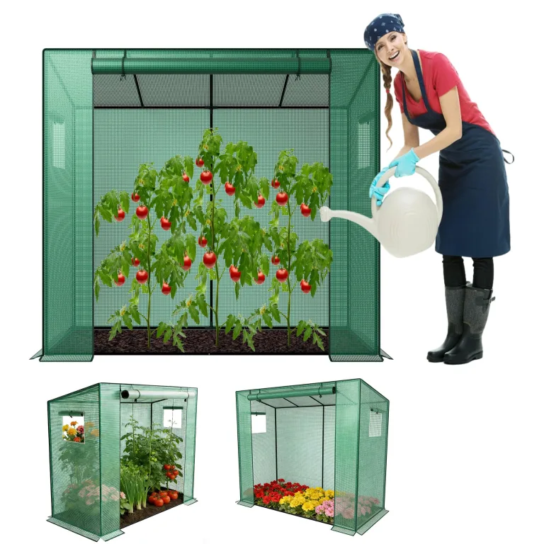 UISEBRT Gewächshaus Tomatengewächshaus 200x80x150 cm,Foliengewächshaus Tomatenhaus mit 2 Belüftungsfenster,Tomatenzelt Stabil, Winterfest, UV-Beständig für Garten,Terrasse,Hinterhof,Balkon – Bild 1