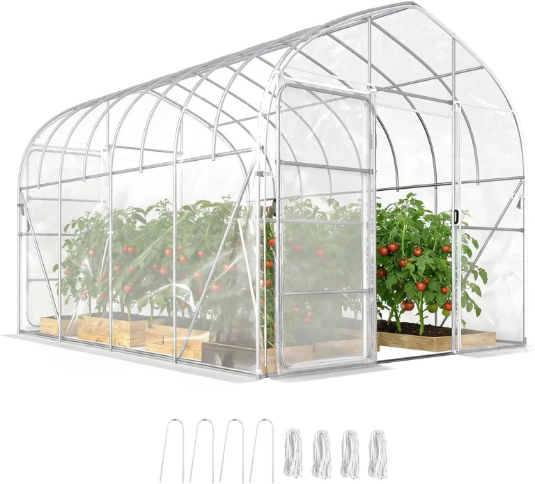 Outsunny Tunnelgewächshaus 3 x 4 m mit PO-Abdeckung, 2 Türen mit Scharnieren, beheizbares Gewächshaus mit optimierter Struktur für Garten, Terrasse oder Rasen, transparent