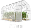 Outsunny Tunnelgewächshaus 3 x 4 m mit PO-Abdeckung, 2 Türen mit Scharnieren, beheizbares Gewächshaus mit optimierter Struktur für Garten, Terrasse oder Rasen, transparent - Thumbnail 1