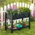 COSTWAY Hochbeet mit Ablage, erhöhtes Blumenbeet HIPS-Holz, Pflanzkübel mit Drainagelöchern, Pflanzkasten Kräuterbeet Pflanztrog Gartenbeet, Anzuchtbeet Balkon Garten Balkon, 86 x 45 x 73 cm, Schwarz - Thumbnail 2