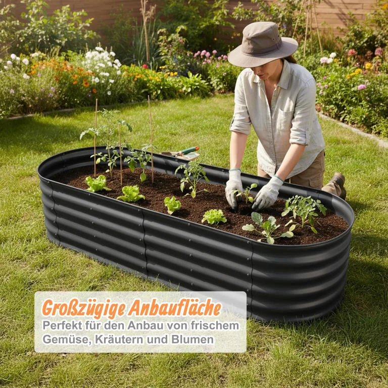 Relaxdays Hochbeet, verzinktes Metall, für Blumen, Pflanzen, Gemüse, HBT: 45x200x60 cm, Pflanzenbeet, RAL7016, anthrazit – Bild 3