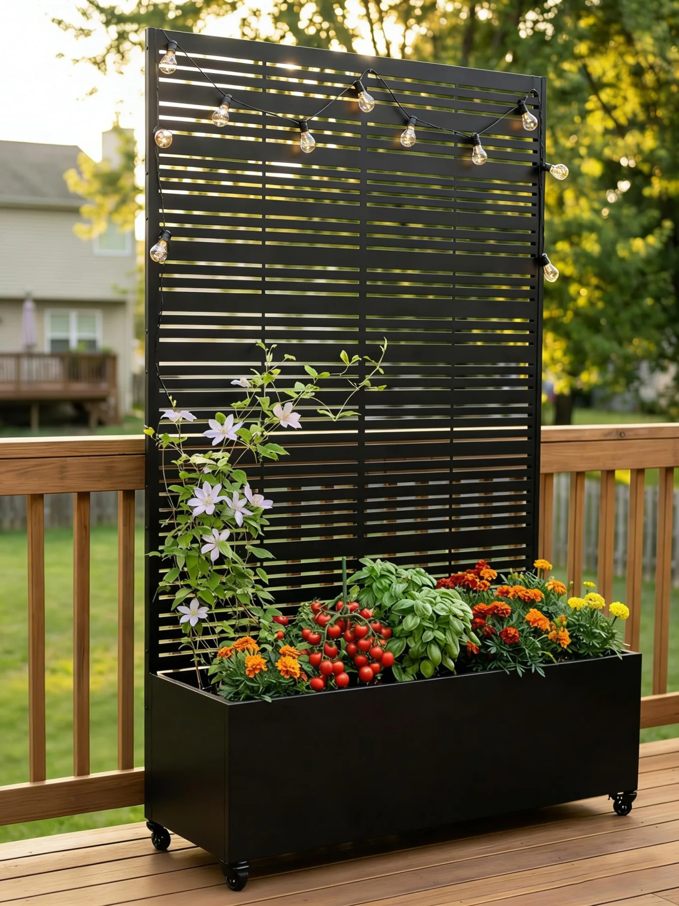 Hochbeet mit Sichtschutz, Metall Pflanzkasten mit Rankgitter und Rollen, freistehender Pflanzkübel 33cm tief, wetterfest für Blumen und Kletterpflanzen - Ideal für Garten, Balkon und Terrasse - Bild 1