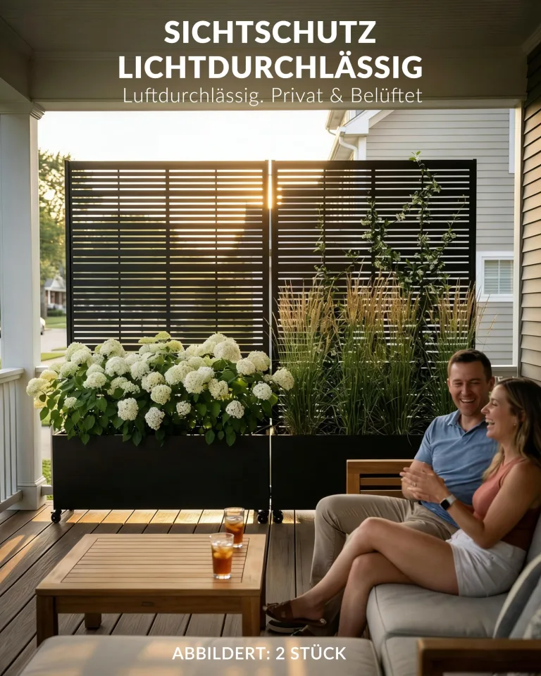 Hochbeet mit Sichtschutz, Metall Pflanzkasten mit Rankgitter und Rollen, freistehender Pflanzkübel 33cm tief, wetterfest für Blumen und Kletterpflanzen - Ideal für Garten, Balkon und Terrasse – Bild 3