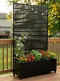 Hochbeet mit Sichtschutz, Metall Pflanzkasten mit Rankgitter und Rollen, freistehender Pflanzkübel 33cm tief, wetterfest für Blumen und Kletterpflanzen - Ideal für Garten, Balkon und Terrasse - Thumbnail 1