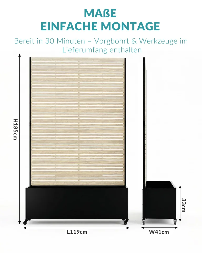 Hochbeet mit Sichtschutz, Metall Pflanzkasten mit Rankgitter und Rollen, freistehender Pflanzkübel 33cm tief, wetterfest für Blumen und Kletterpflanzen - Ideal für Garten, Balkon und Terrasse – Bild 2