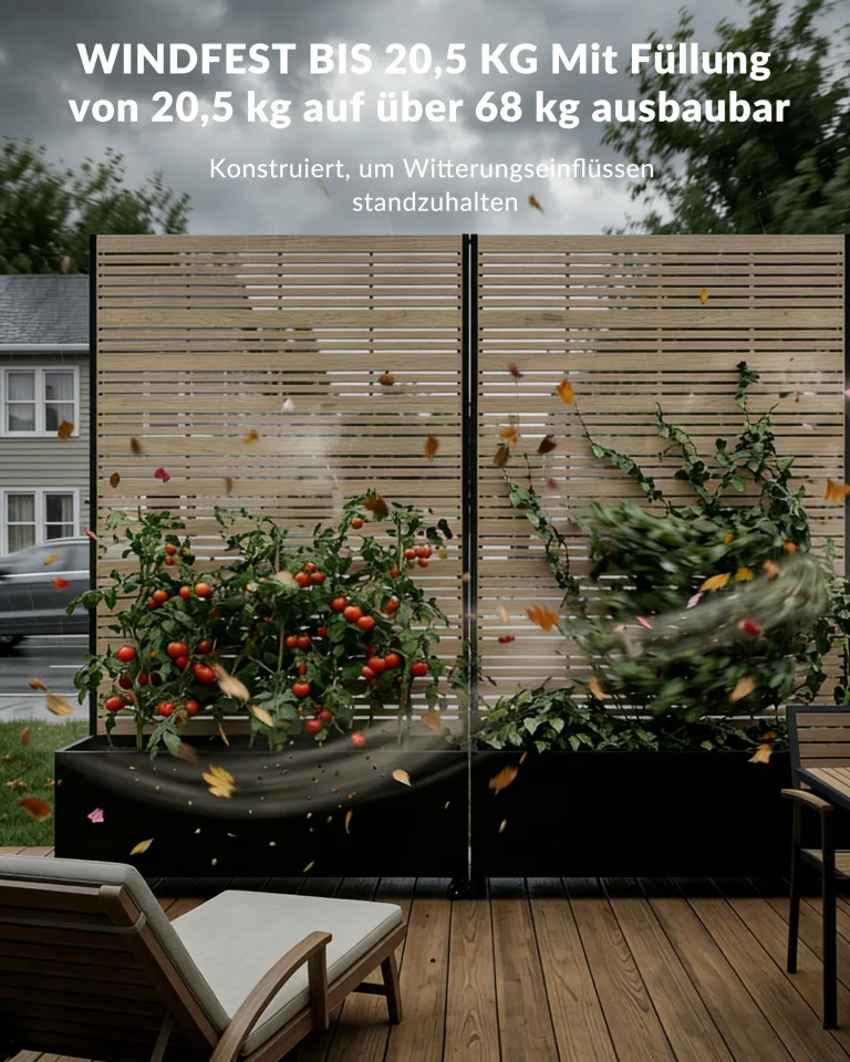 Hochbeet mit Sichtschutz, Metall Pflanzkasten mit Rankgitter und Rollen, freistehender Pflanzkübel 33cm tief, wetterfest für Blumen und Kletterpflanzen - Ideal für Garten, Balkon und Terrasse – Bild 4