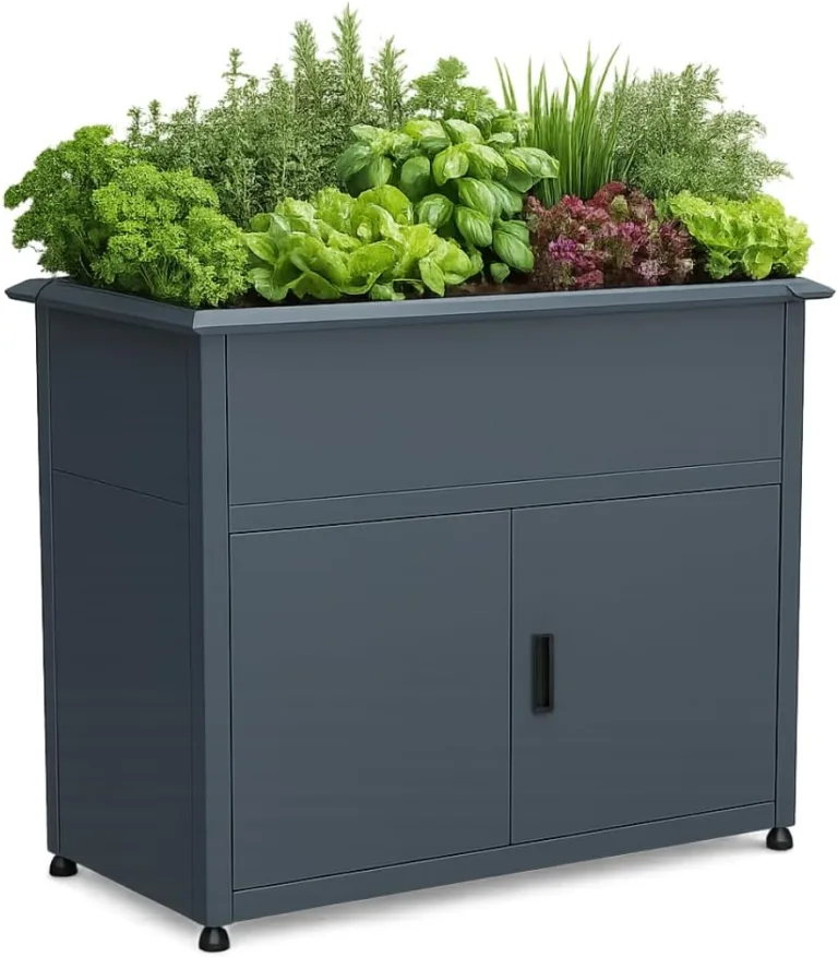 Green Spirit Hochbeet mit Unterschrank, Galvanisierter Stahl, Grau, 107x57x85 cm, mit Drainagesystem und Schneckenkante