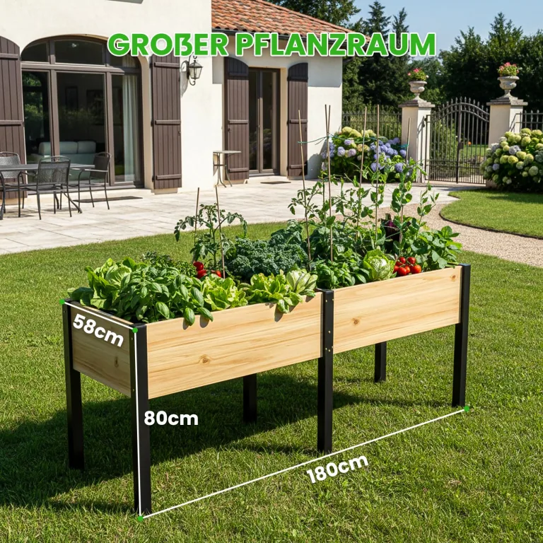 Hochbeet aus Holz - 180x60x80cm Großes Erhöhtes - Modern & Extrem Stabil Pflanzkasten & Blumenkasten - Pflanzbeet Kräuterbeet Blumenbeet für Garten Balkon Terrasse – Bild 5