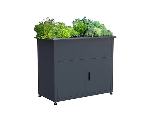 Plats Outdoor Solution® Hochbeet mit Unterschrank aus Metall, Grau, 107x57x85cm, mit Drainagesystem und Schneckenkante, anthrazit, pulverbeschichtet – Bild 10