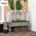 Outsunny Hochbeet mit Füßen mit Abdeckplane aus Polyethylen, Hochbeet mit Gewächshaus, Volumen 104 l, mit Abflusslöchern, Vliesstoff, für Pflanzen, Blumen, Gemüse, 121 x 55 x 117 cm, Dunkelgrau - Thumbnail 2