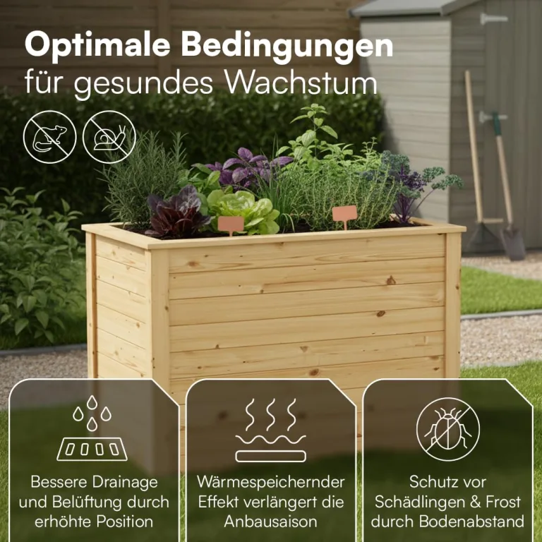 STEELSØN Theemin Hochbeet Natur – Pflanzenkübel 100x60x70 cm (LxBxH) – Kräuterbeet aus Lärchenholz – Gartenbeet mit UV-Schutzlackierung – Beet wetterfest – Pflanzenkasten für Garten – Kräuterbeet Holz – Bild 2