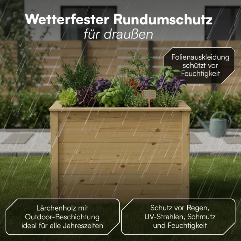 STEELSØN Theemin Hochbeet Natur – Pflanzenkübel 100x60x70 cm (LxBxH) – Kräuterbeet aus Lärchenholz – Gartenbeet mit UV-Schutzlackierung – Beet wetterfest – Pflanzenkasten für Garten – Kräuterbeet Holz – Bild 6