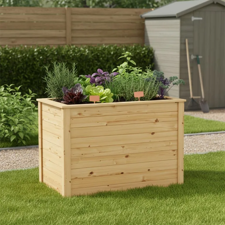 STEELSØN Theemin Hochbeet Natur – Pflanzenkübel 100x60x70 cm (LxBxH) – Kräuterbeet aus Lärchenholz – Gartenbeet mit UV-Schutzlackierung – Beet wetterfest – Pflanzenkasten für Garten – Kräuterbeet Holz – Bild 9