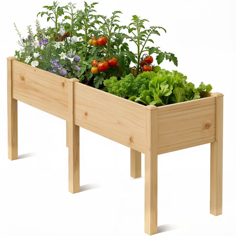 SUNYRISY Dual Hochbeet Holz für Balkon und Garten, 180x60x80cm Pflanzkasten Blumenkasten Kräuterbeet Tannenholz Pflanzbeet Blumenbeet Hochbeet-Kit für Garten Balkon Terrasse, Holzfarbe – Bild 1