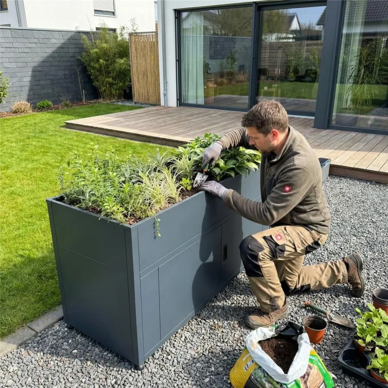 Metzler Hochbeet für den Garten mit Stauraum – Pulverbeschichteter Stahl in Anthrazit RAL 7016 | Witterungsbeständiges Metall-Gartenbeet, Pflanzenbeet, Blumenhochbeet | 160 x 85 x 50 cm – Bild 3